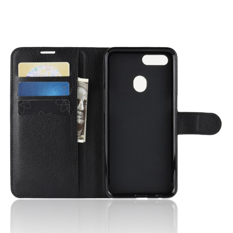 Für OPPO A7 / AX7 Litschi Haut PU Leder Brieftasche Handyhülle - Schwarz-3