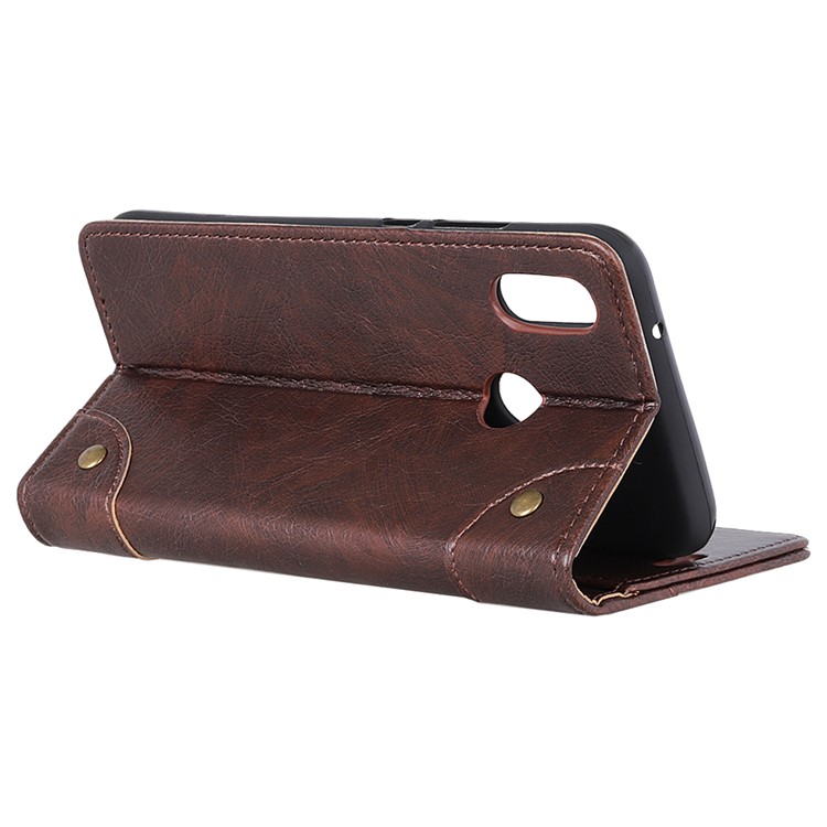 Nappa Texture Wallet Stand Leather Phone Cover for Oppo Realme 3 - Coffee-8