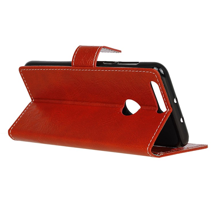 Crazy Horse Vintage Leather Wallet Case for OPPO A7 / AX7 / A5S / AX5S - Red-5