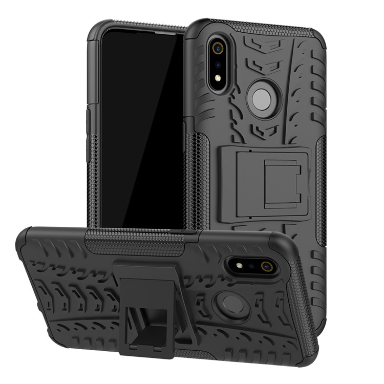 Anti-slip PC + TPU Hybrid Case with Kickstand for Oppo Realme 3 - Black-1