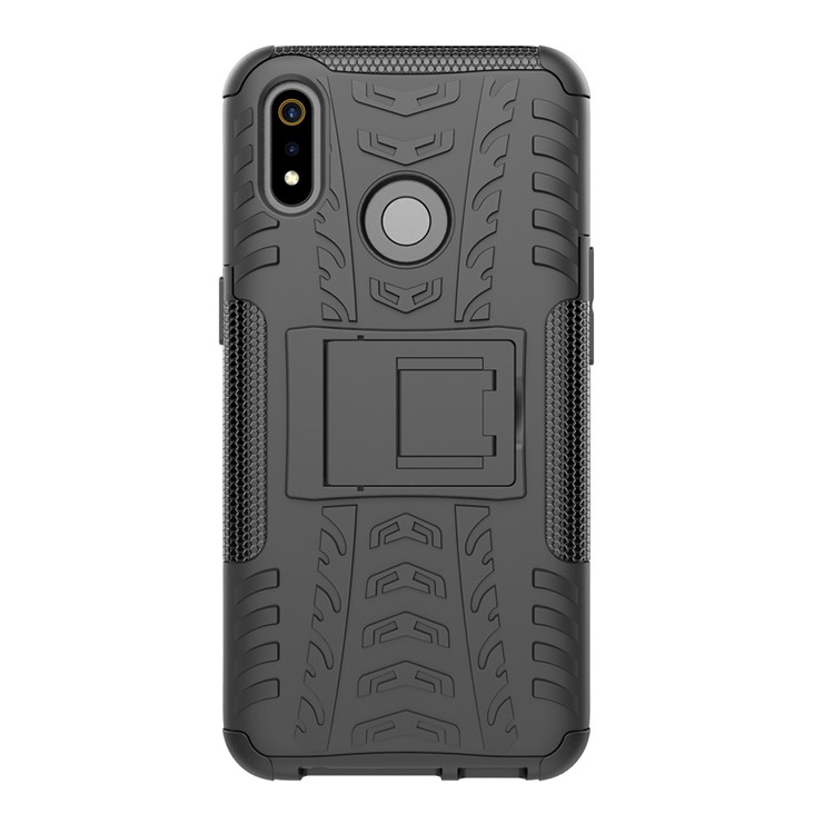 Anti-slip PC + TPU Hybrid Case with Kickstand for Oppo Realme 3 - Black-2