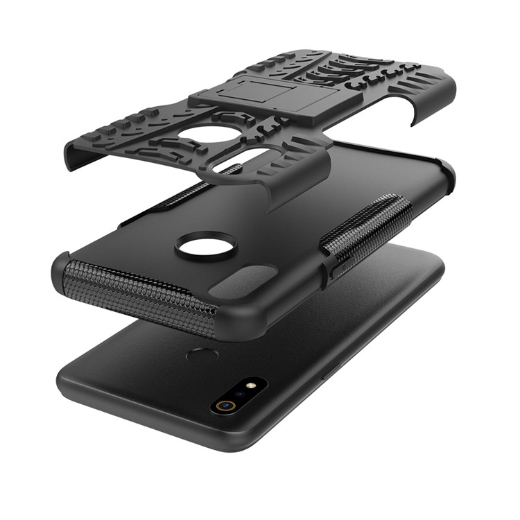 Anti-slip PC + TPU Hybrid Case with Kickstand for Oppo Realme 3 - Black-5