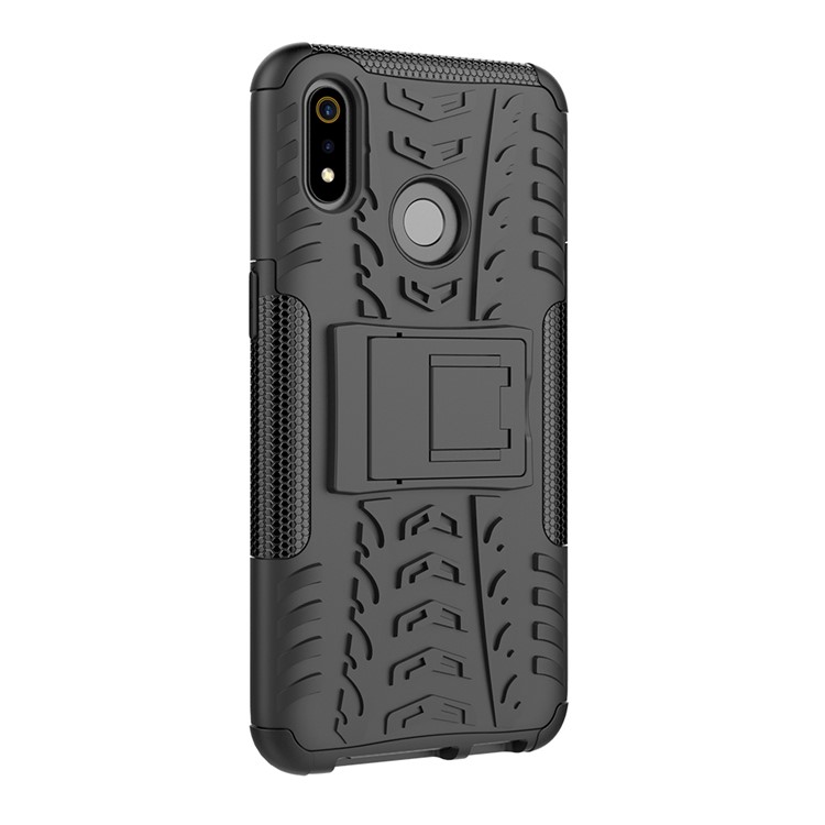 Anti-slip PC + TPU Hybrid Case with Kickstand for Oppo Realme 3 - Black-7