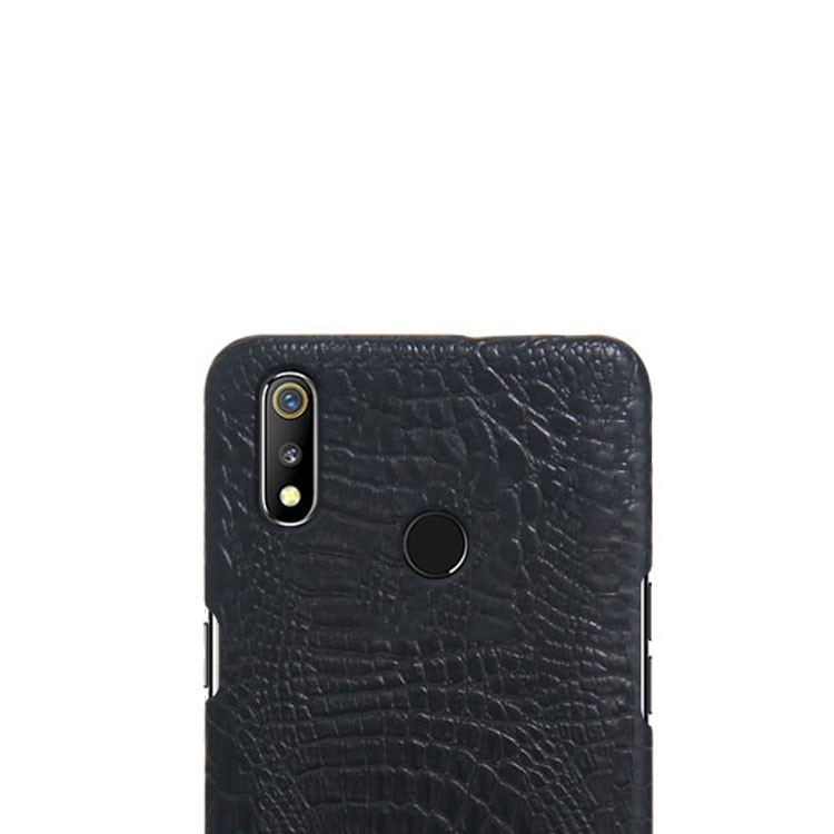 Crocodile Texture PU Leather Coated PC Phone Case for Oppo Realme 3 - Black-3