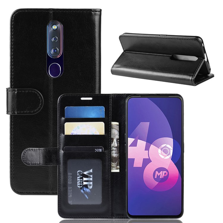 Crazy Horse PU Leather Stand Wallet Flip Case for OPPO F11 Pro - Black-1