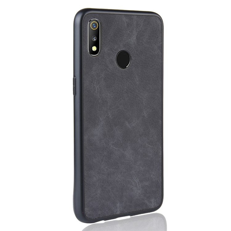 PU Leather Coated TPU + PC Back Phone Casing for Oppo Realme 3 - Black-3