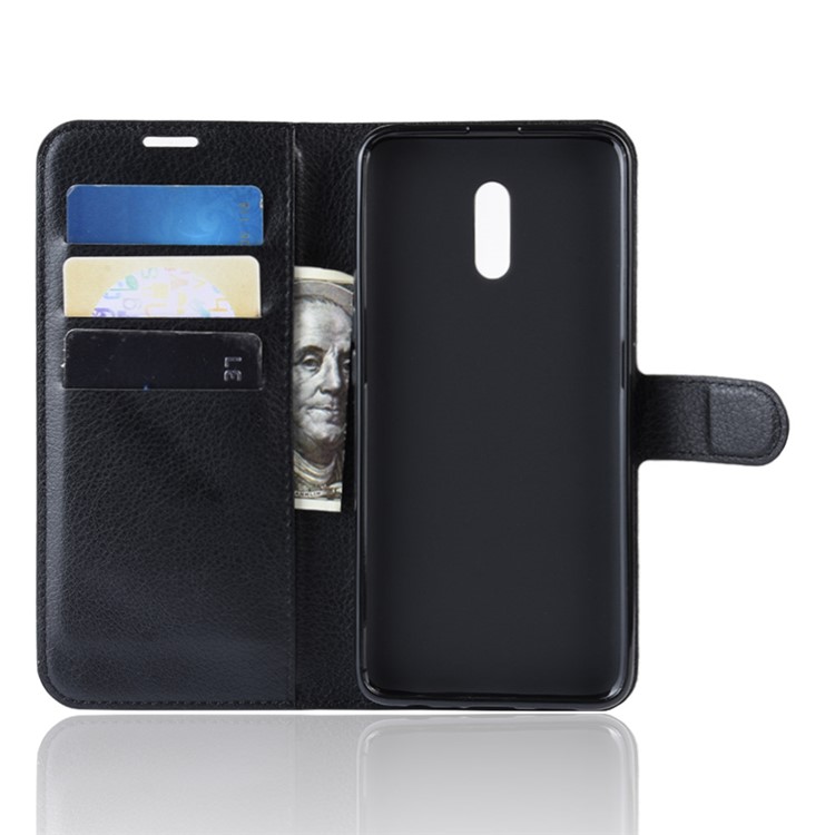 Litchi Skin Wallet Leather Stand Case for Oppo Reno - Black-3