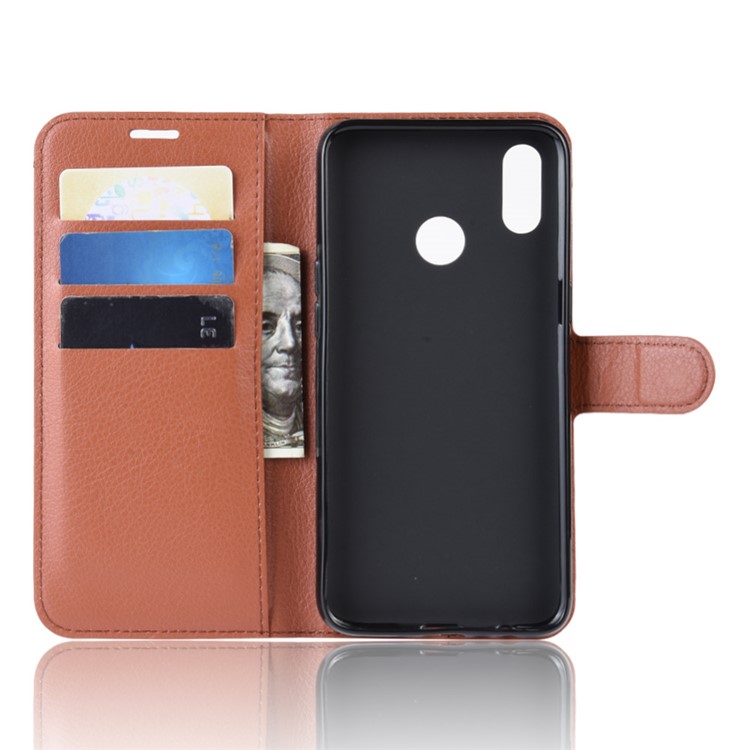 Litchi Skin Wallet Leather Stand Case for Oppo Realme 3 - Brown-3