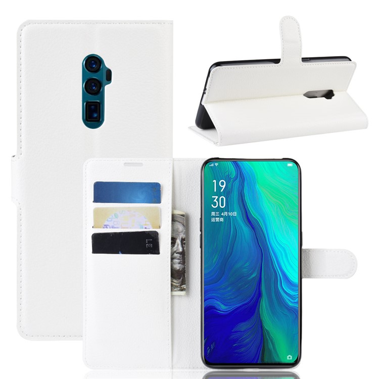 Litchi Skin Wallet Leather Stand Case for OPPO Reno 10x Zoom - White-1