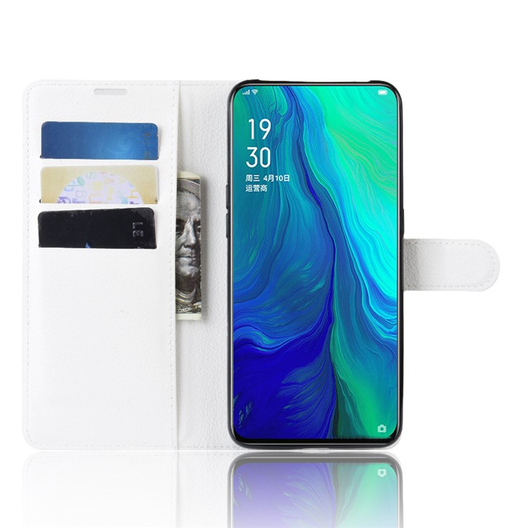 Litchi Skin Wallet Leather Stand Case for OPPO Reno 10x Zoom - White-4