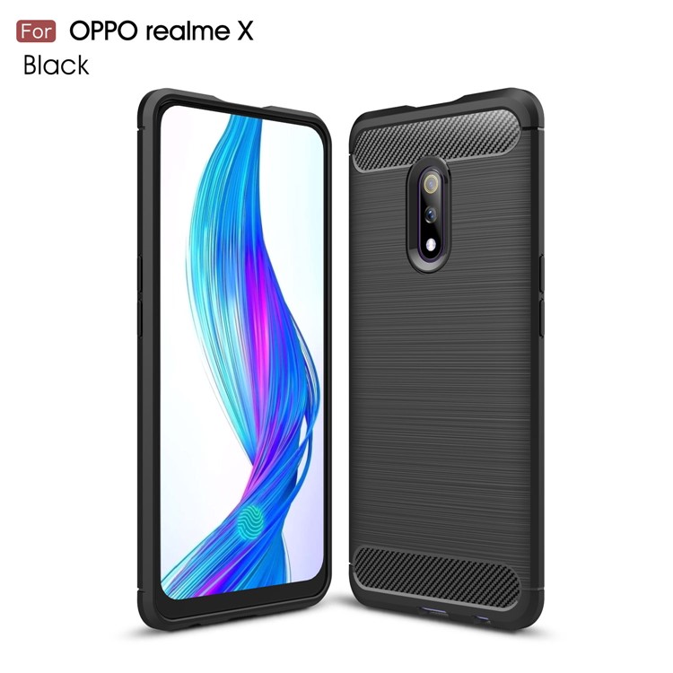 Carbon Fibre Brushed TPU Case for Oppo Realme X - Black-1