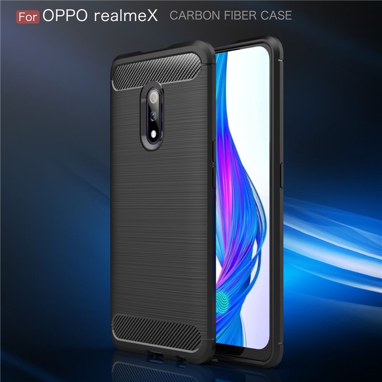 Carbon Fibre Brushed TPU Case for Oppo Realme X - Black-2