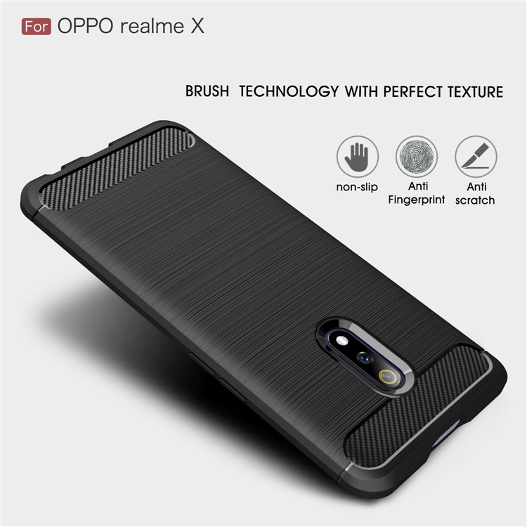 Carbon Fibre Brushed TPU Case for Oppo Realme X - Black-3