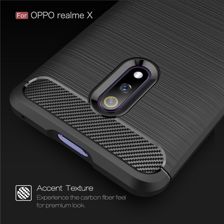 Carbon Fibre Brushed TPU Case for Oppo Realme X - Black-4