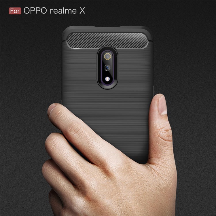 Carbon Fibre Brushed TPU Case for Oppo Realme X - Black-8