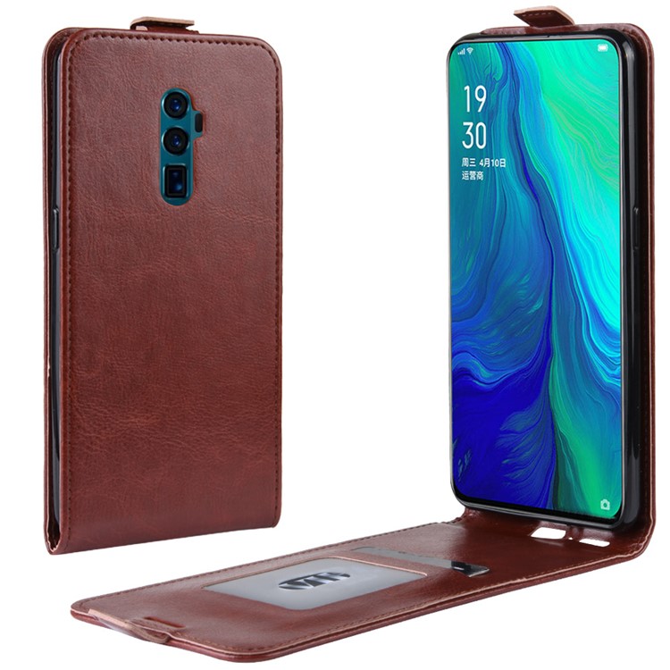 Crazy Horse Texture Vertical Flip Card Holder Leather Mobile Cover for Oppo Reno 5G - Brown-1