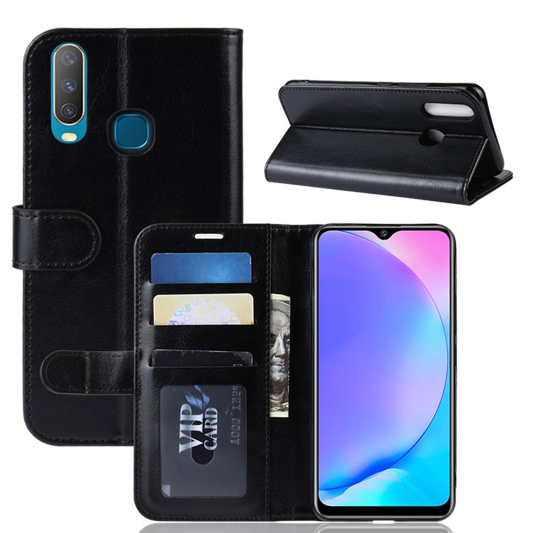 Crazy Horse Wallet Leather Stand Mobile Phone Case for VIVO Y17 / Y3 - Black-1