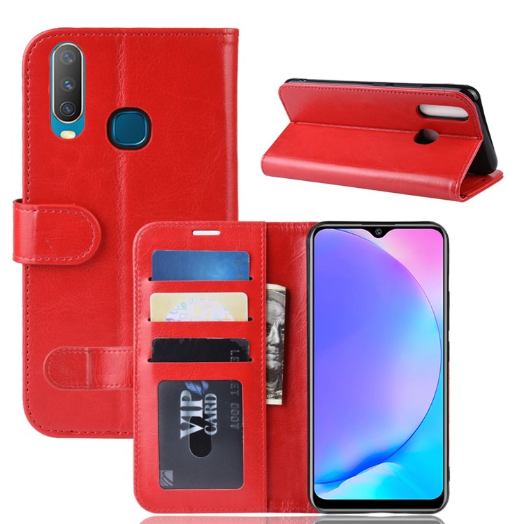 Crazy Horse Wallet Leather Stand Mobile Phone Case for VIVO Y17 / Y3 - Red-1