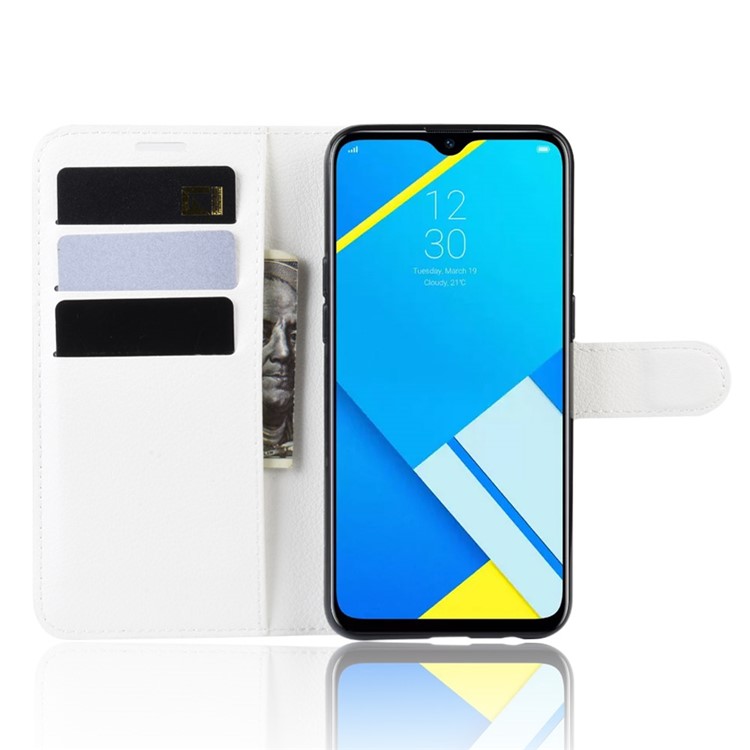 Litchi Skin Leather Wallet Stand Case for OPPO A1k / Realme C2 - White-4