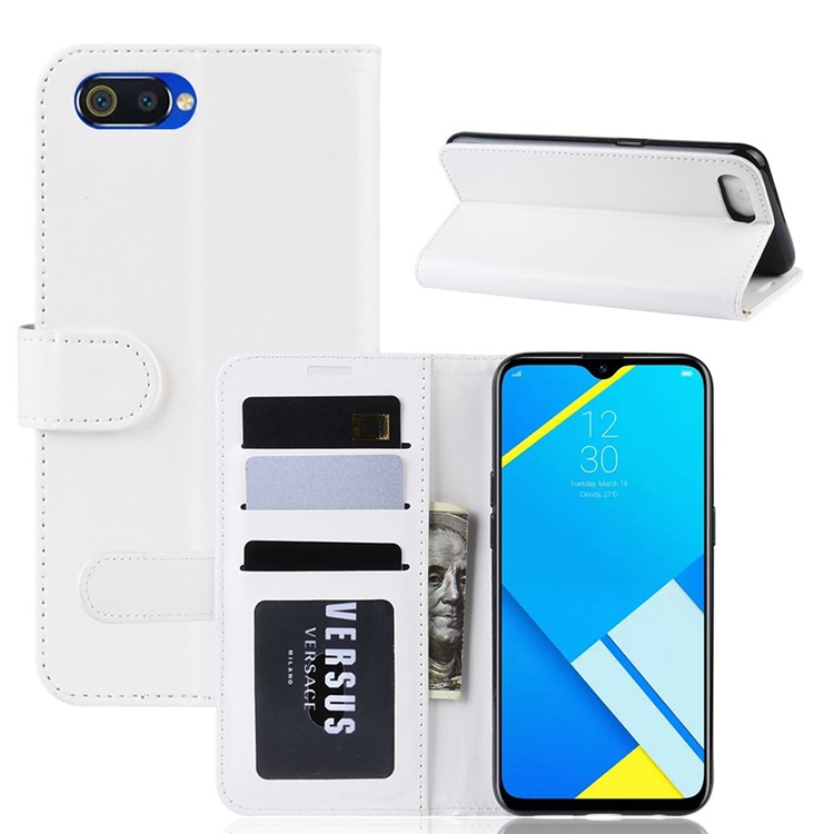 Crazy Horse Wallet Leather Stand Case for OPPO A1k / Realme C2 - White-1