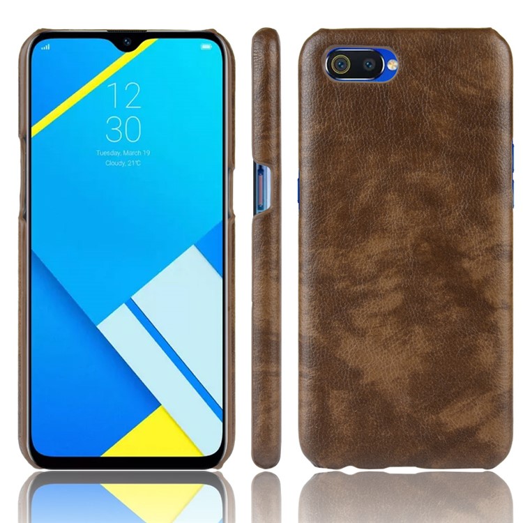 Litchi Texture PU Leather Coated PC Phone Shell for OPPO Realme C2 - Brown-1