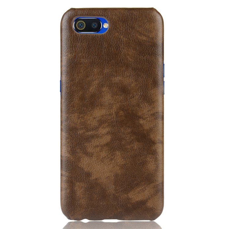 Litchi Texture PU Leather Coated PC Phone Shell for OPPO Realme C2 - Brown-2