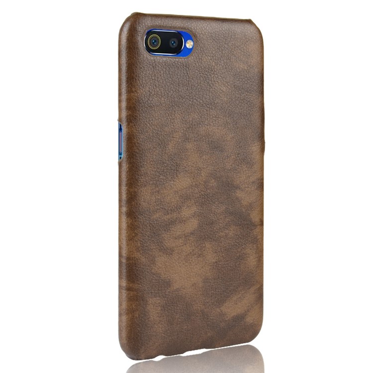 Litchi Texture PU Leather Coated PC Phone Shell for OPPO Realme C2 - Brown-3