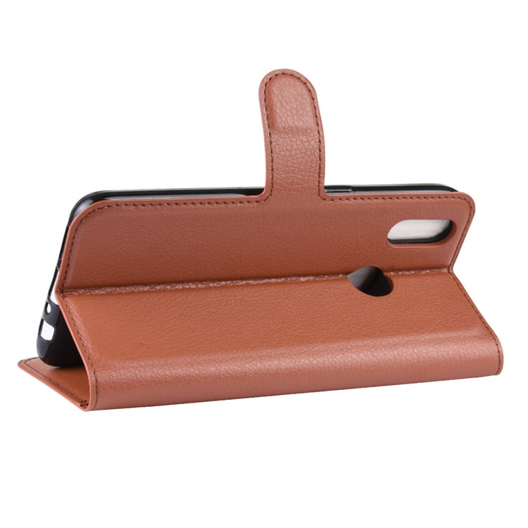 Litchi Skin Wallet Stand Leather Flip Phone Covering Case for Oppo Realme 3 Pro / X Lite - Brown-5
