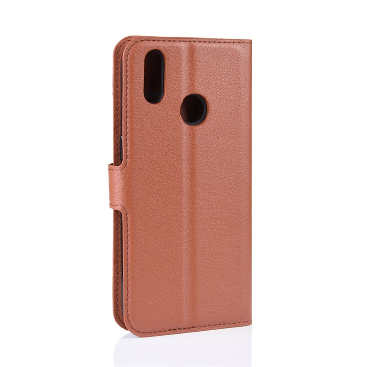 Litchi Skin Wallet Stand Leather Flip Phone Covering Case for Oppo Realme 3 Pro / X Lite - Brown-6
