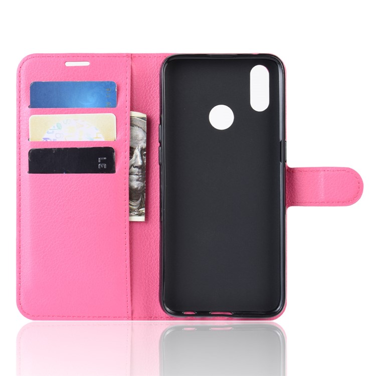 Litchi Skin Wallet Stand Leather Flip Phone Covering Case for Oppo Realme 3 Pro / X Lite - Rose-3