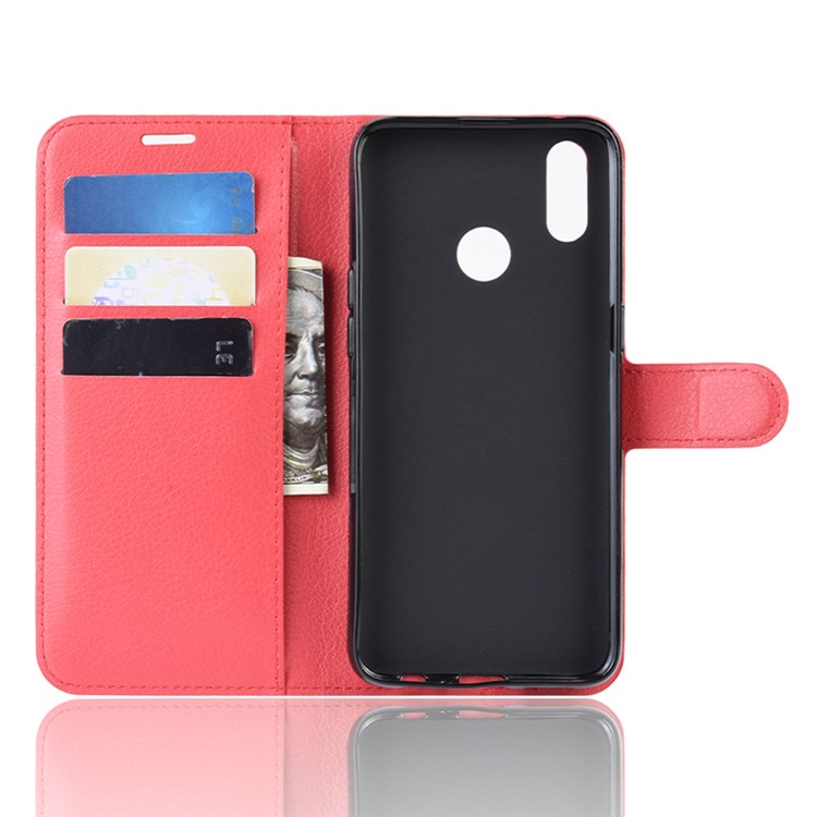 Litchi Skin Wallet Stand Leather Flip Phone Covering Case for Oppo Realme 3 Pro / X Lite - Red-3