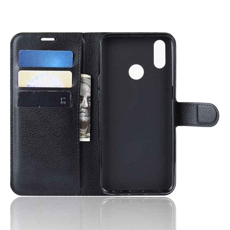 Litchi Skin Wallet Stand Leather Flip Phone Covering Case for Oppo Realme 3 Pro / X Lite - Black-3