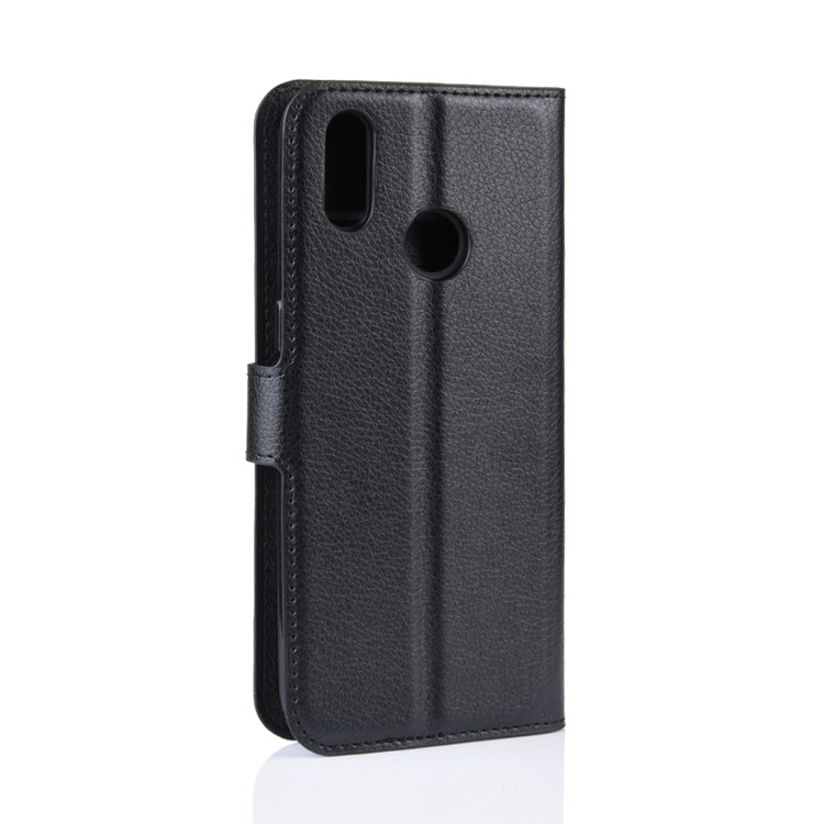 Litchi Skin Wallet Stand Leather Flip Phone Covering Case for Oppo Realme 3 Pro / X Lite - Black-6