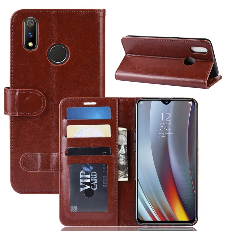 Magnetic Leather Wallet Phone Protective Cover for Oppo Realme 3 Pro/Realme X Lite - Brown-1