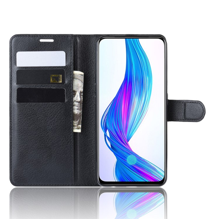 Litchi Skin Wallet Leather Stand Case for Oppo Realme X - Black-5