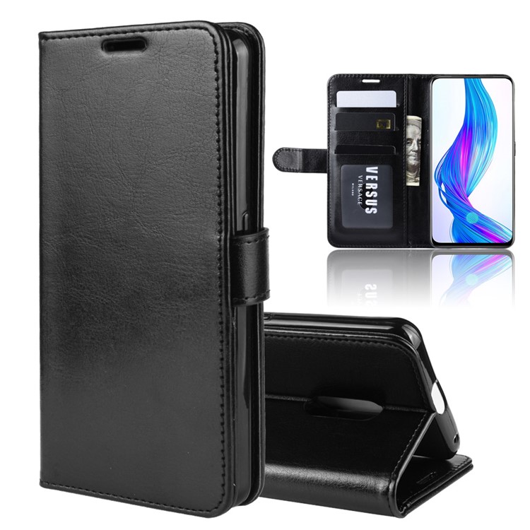 Crazy Horse Texture PU Leather Stand Wallet Flip Phone Case for Oppo Realme X - Black-2