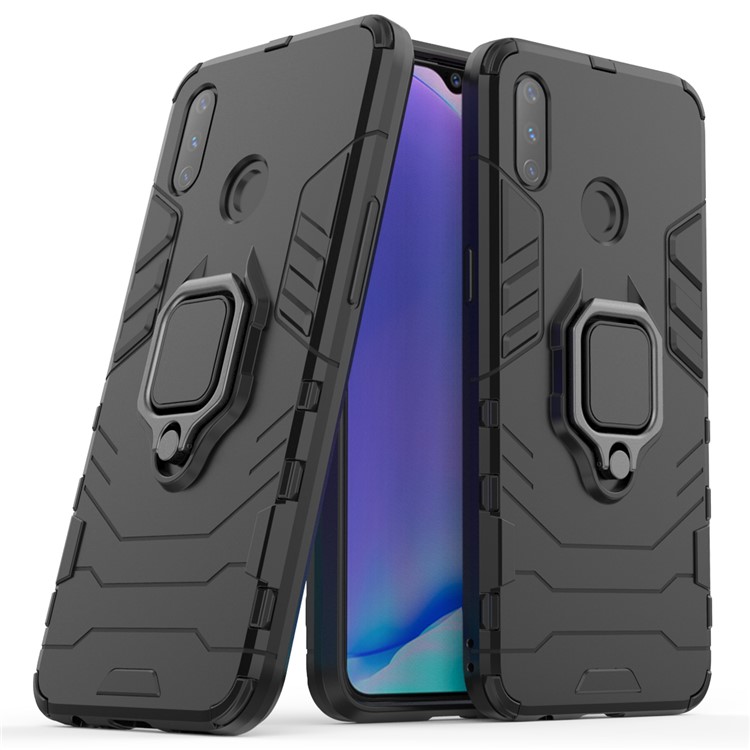 Cool Guard Ring Holder Kickstand PC TPU Hybrid Case for Oppo Realme 3 RMX1825 RMX1821 - Black-1