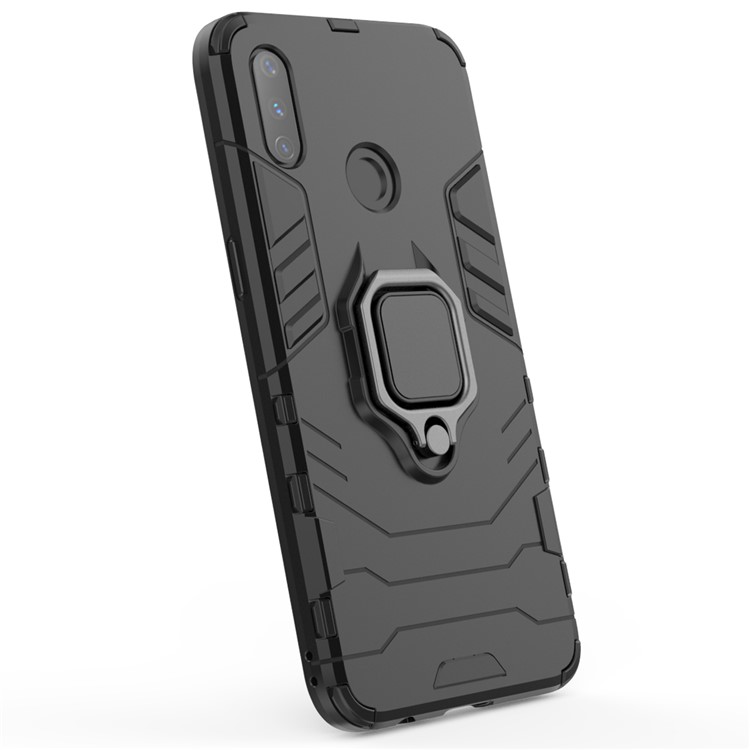 Cool Guard Ring Holder Kickstand PC TPU Hybrid Case for Oppo Realme 3 RMX1825 RMX1821 - Black-4