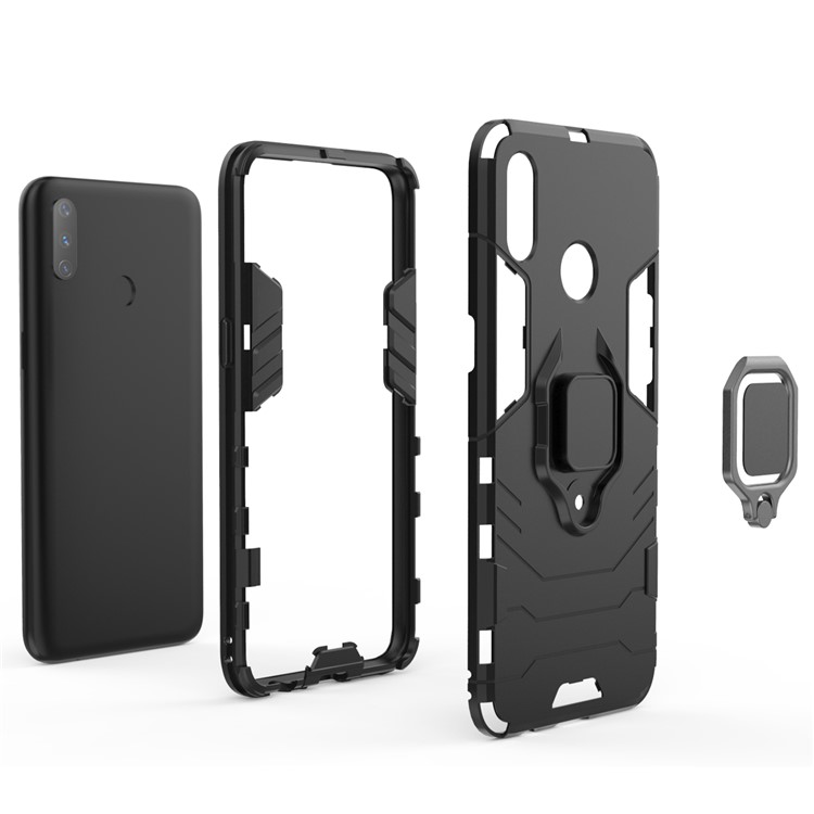 Cool Guard Ring Holder Kickstand PC TPU Hybrid Case for Oppo Realme 3 RMX1825 RMX1821 - Black-6