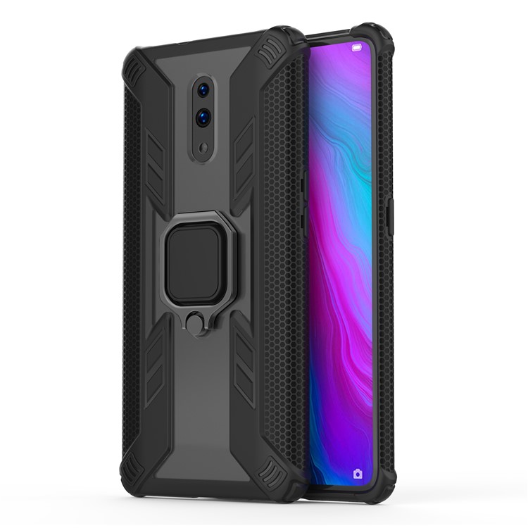 Warrior Pattern Rotatable Ring Kickstand PC+TPU Phone Casing for Oppo Reno - Black-1