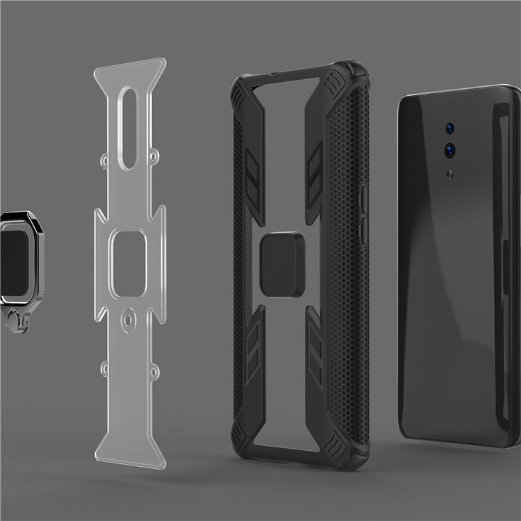 Warrior Pattern Rotatable Ring Kickstand PC+TPU Phone Casing for Oppo Reno - Black-7