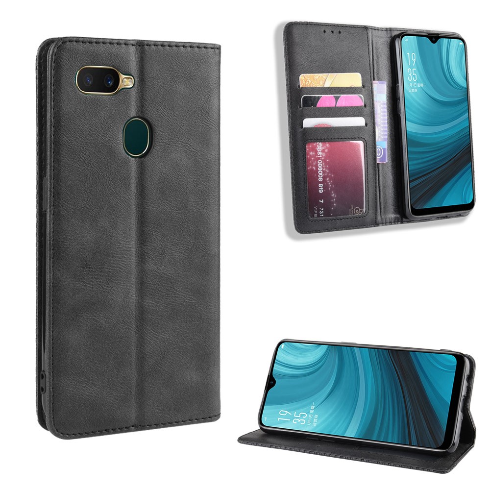 Vintage Style Leather Phone Wallet Casing for Oppo A7/AX7/AX5S/A5S - Black-1
