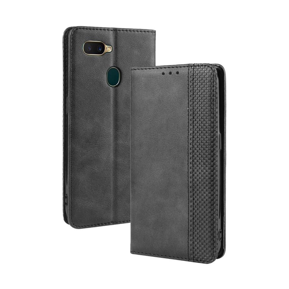 Vintage Style Leather Phone Wallet Casing for Oppo A7/AX7/AX5S/A5S - Black-2