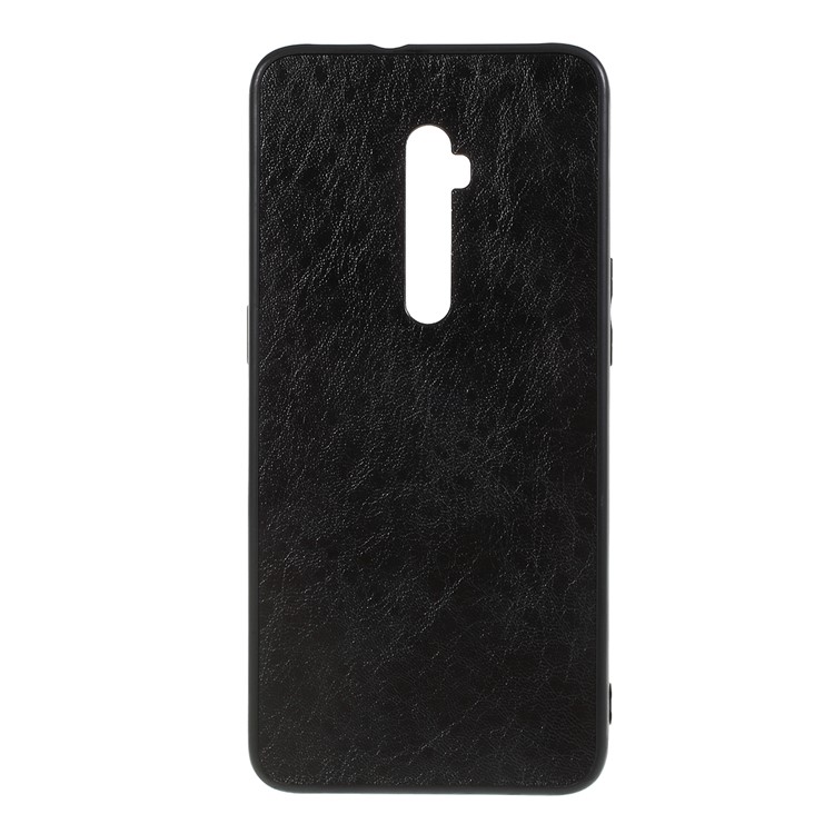 Pele De Cavalo Louco Revestido De Couro PC + TPU Shell Telefone De Volta Para Oppo Reno 10x Zoom - Preto-1