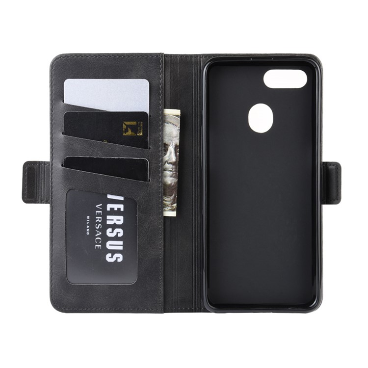 Magnet Adsorption Leather Stand Back Wallet Phone Cover Case for OPPO F9 / F9 Pro / Realme 2 Pro / A7x  - Black-4