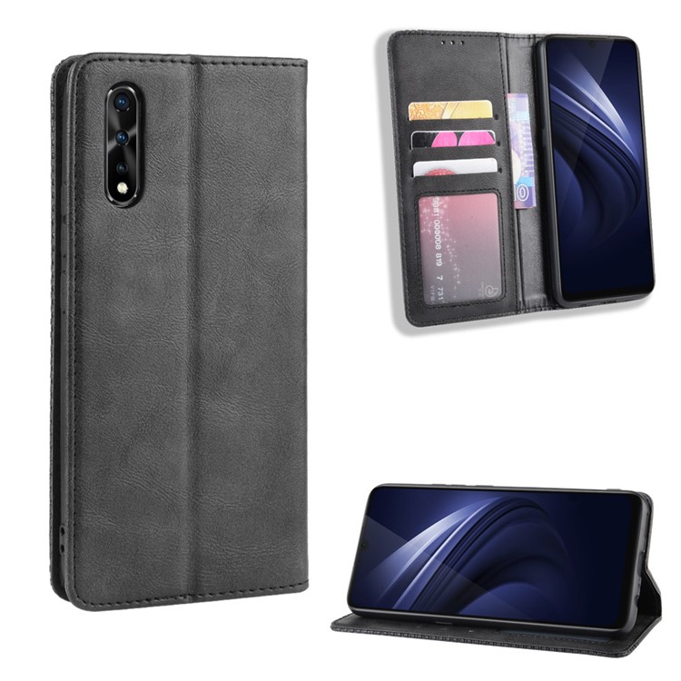 Retro Style PU Leather Stand Wallet Case for Vivo iQOO Neo/S1/V17neo/Z5/Y75 - Black-1