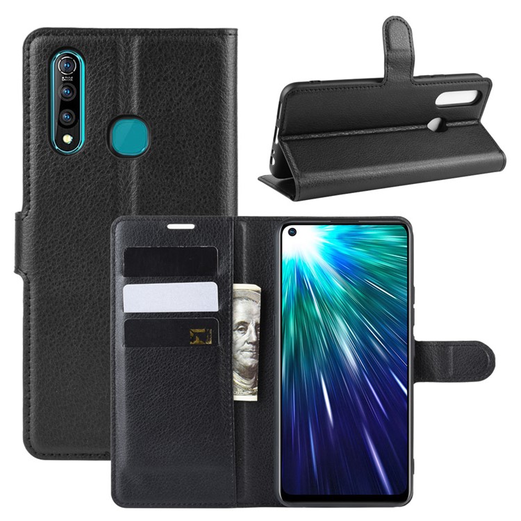 Litchi Skin Leather Wallet Stand Casing Shell for vivo Z1 Pro / Z5x - Black-1