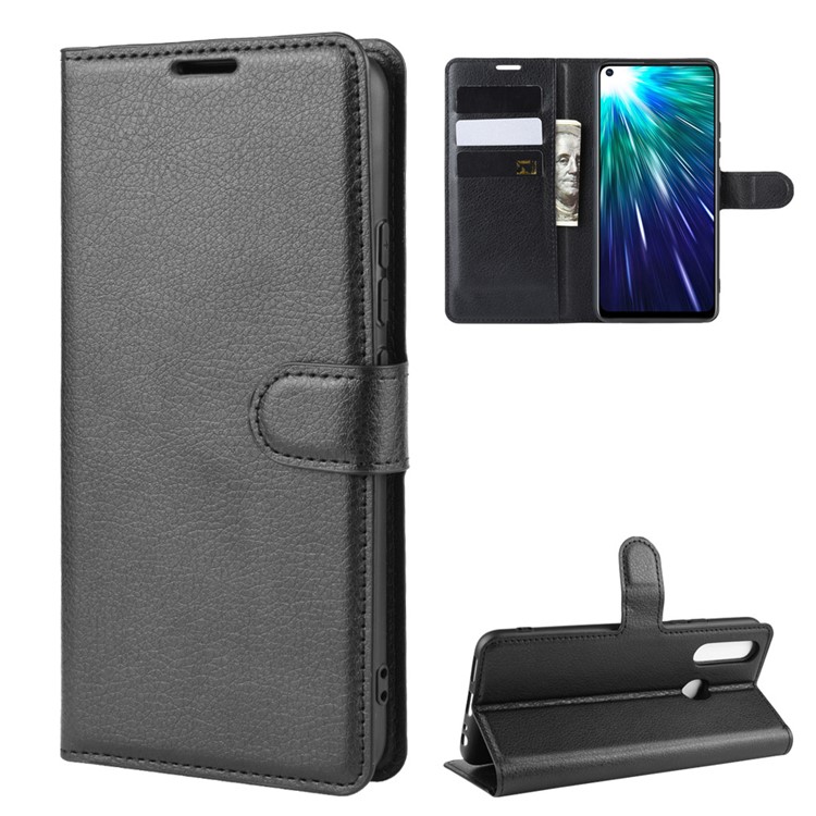 Litchi Skin Leather Wallet Stand Casing Shell for vivo Z1 Pro / Z5x - Black-2