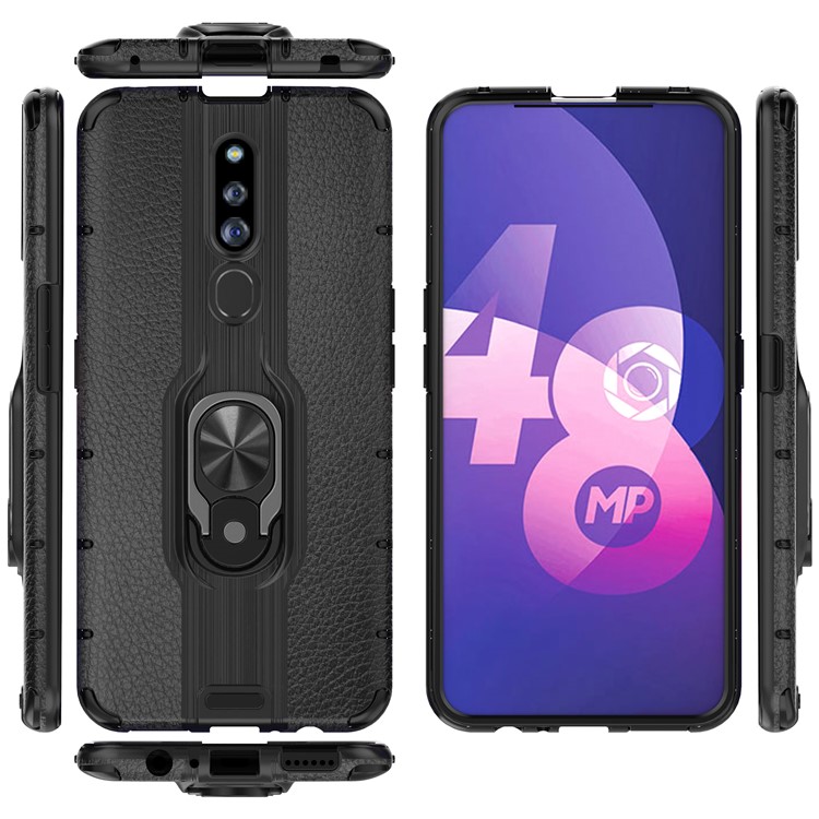 Finger Ring Kickstand PC + TPU Hybrid Phone Cover for Oppo F11 Pro - Black-11