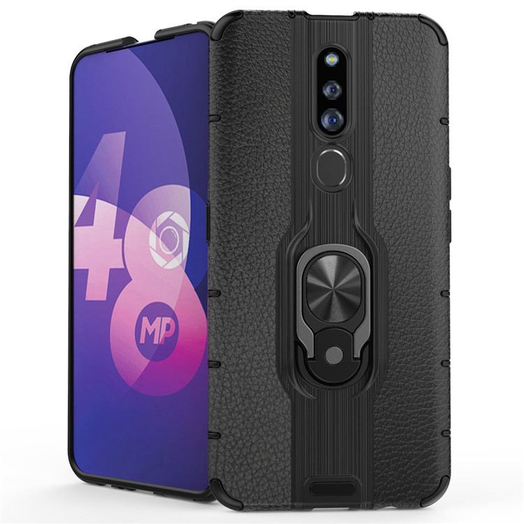 Finger Ring Kickstand PC + TPU Hybrid Phone Cover for Oppo F11 Pro - Black-2